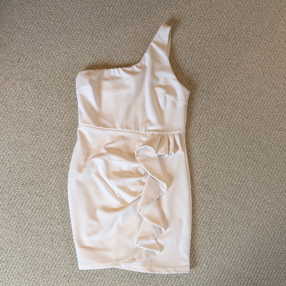 One-Shoulder Ruffle Bodycon Dress in Blush